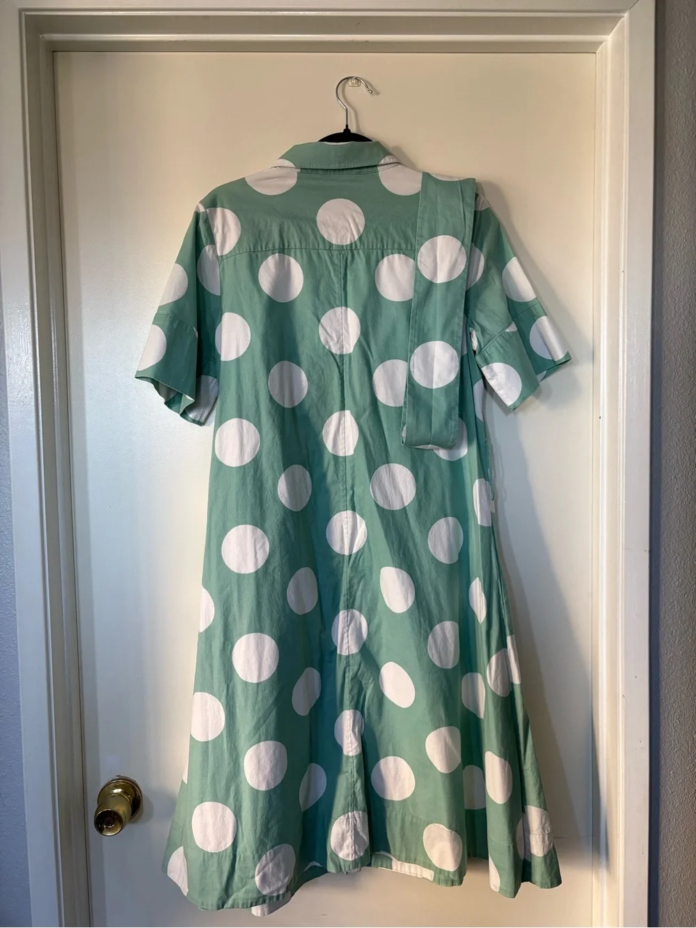 kate spade Mint Green and White Polka Dot Button-Front Midi Dress